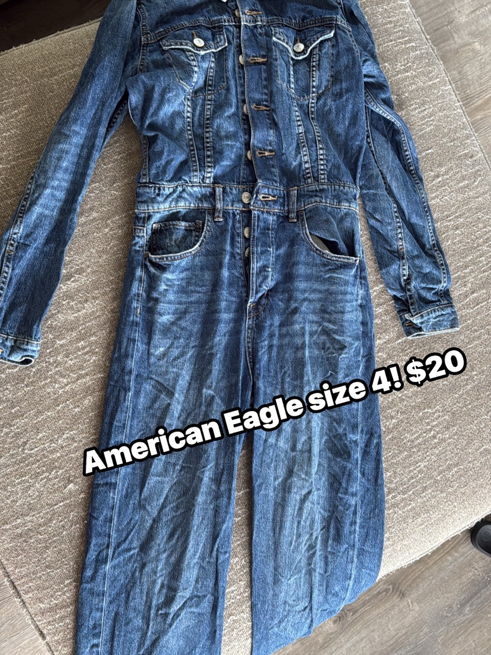 American Eagle Outfitters Womens Blue Denim Jumpsuit